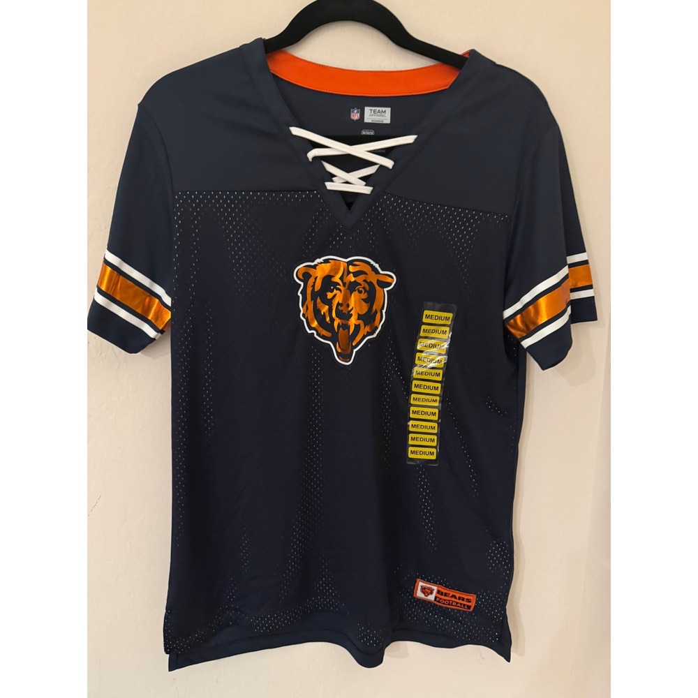 NFL Team Apparel Chicago Bears Women Navy Blue Lace Up Jersey Shirt Medium